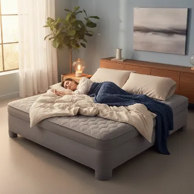 Person comfortably sleeping on a raised heavy-duty air mattress in a modern bedroom setting